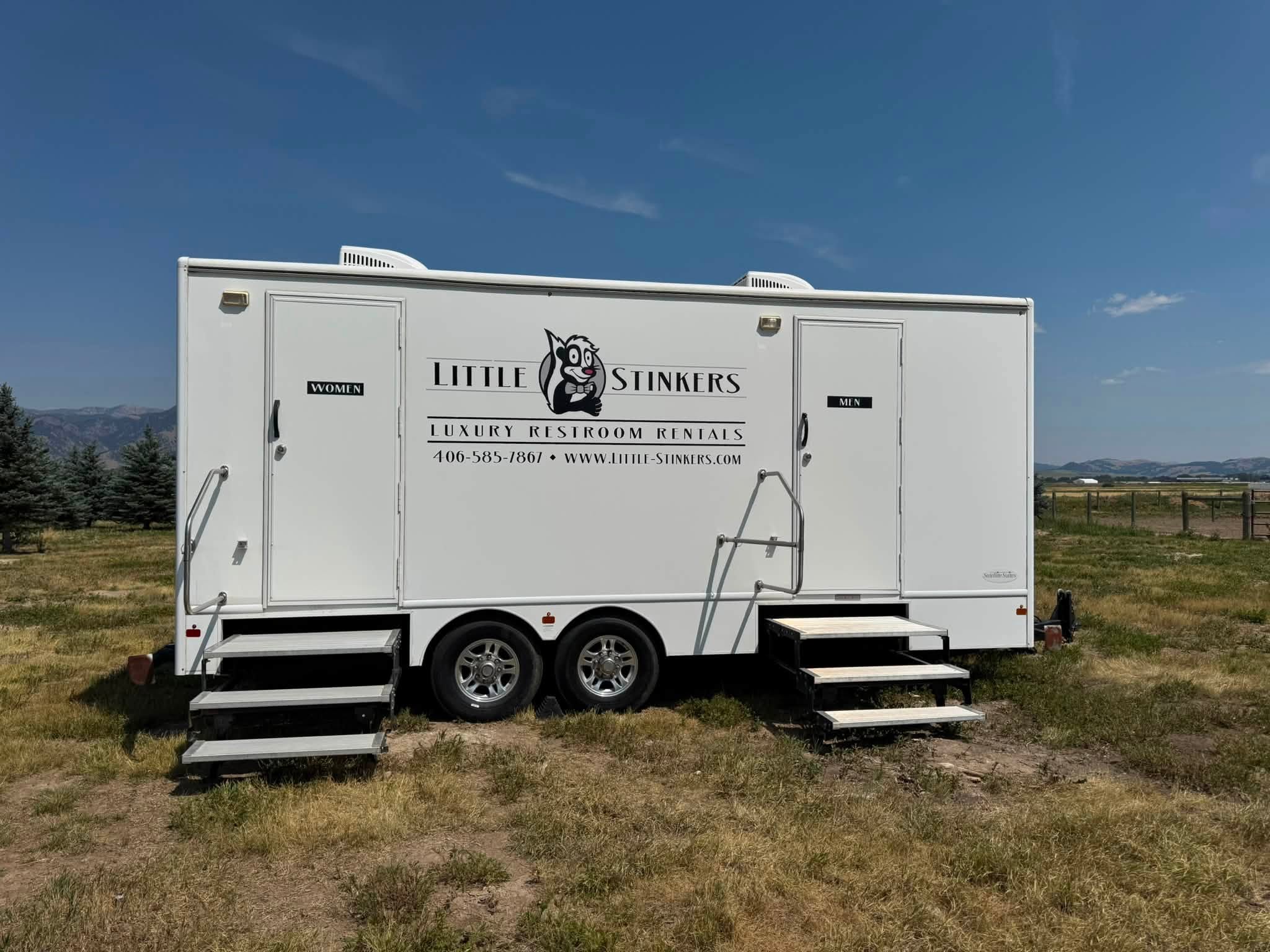 Little Stinkers luxury restroom trailer at a Montana event site